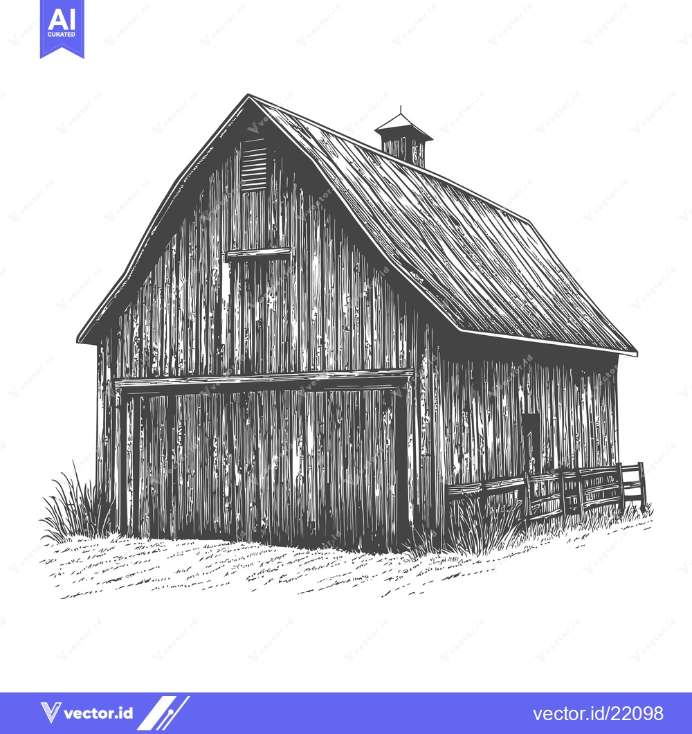 Premium Vector dari A weathered weathered wooden barn stands on a grassy field