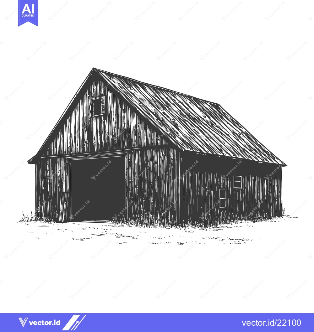 Premium Vector dari The old wooden barn stands in a field of grass