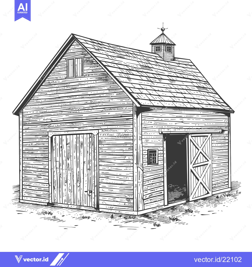 Premium Vector dari Old Wooden Barn Showing Doors and a Cupola On Top