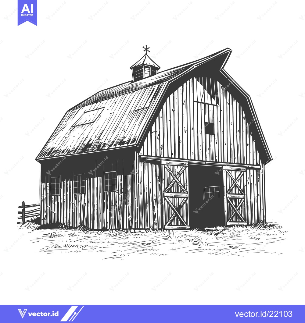 Premium Vector dari A rural vintage barn with sliding doors and windows
