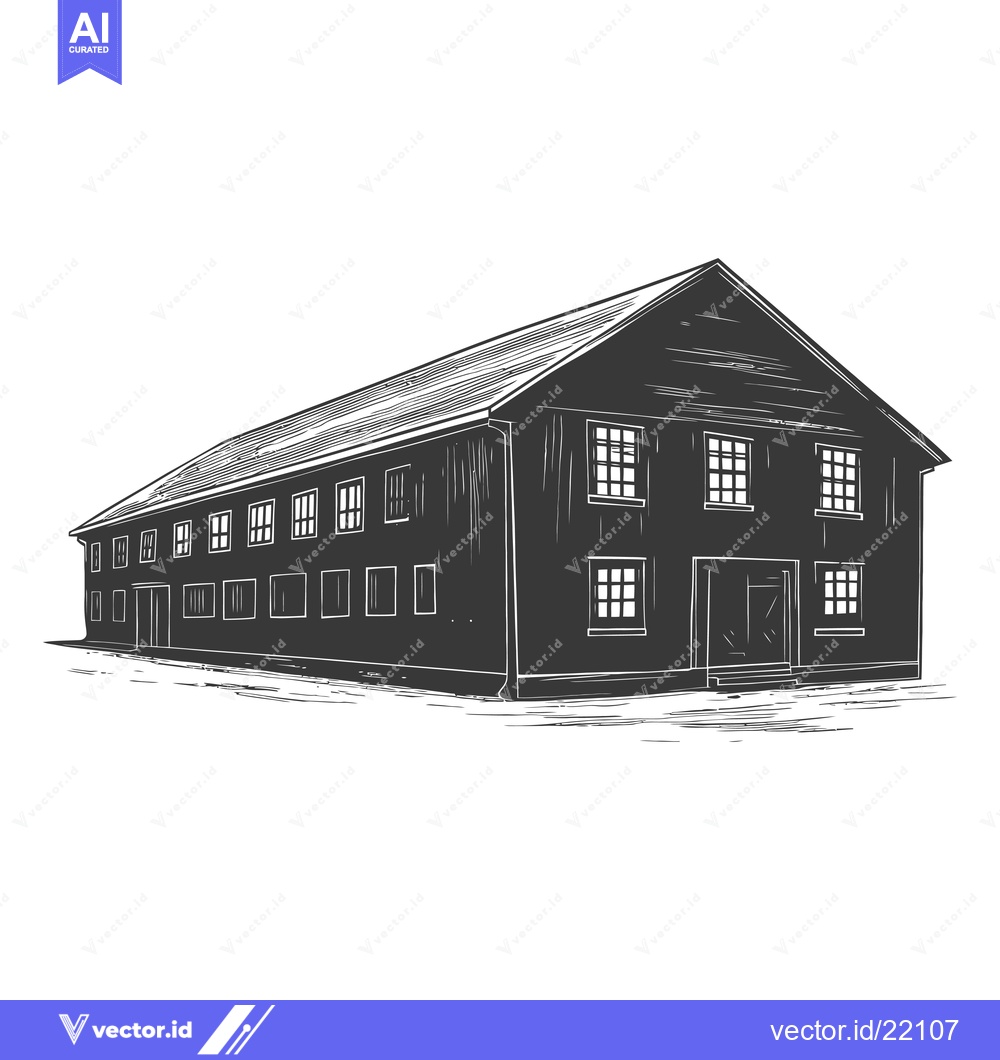 Premium Vector dari The Building Depicted Presents a Long Structure with Multiple Windows