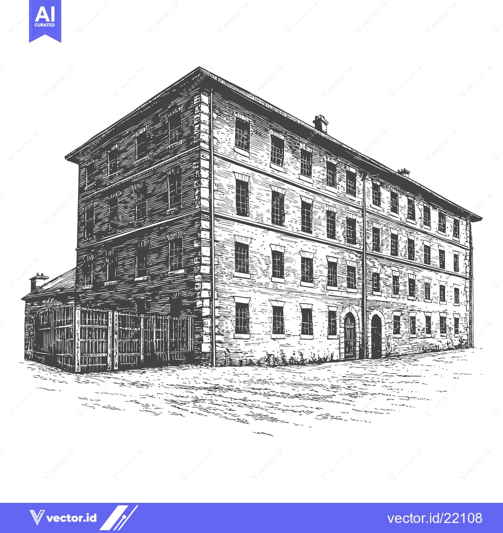 Premium Vector dari A Large Three Story Stone Building with Many Windows