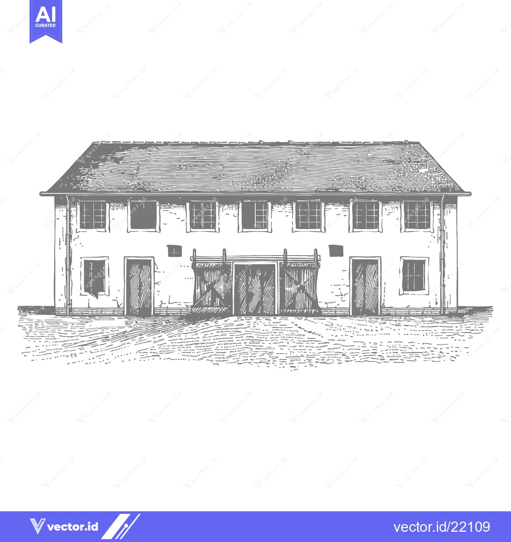 Premium Vector dari A detailed drawing of a farmhouse or barn