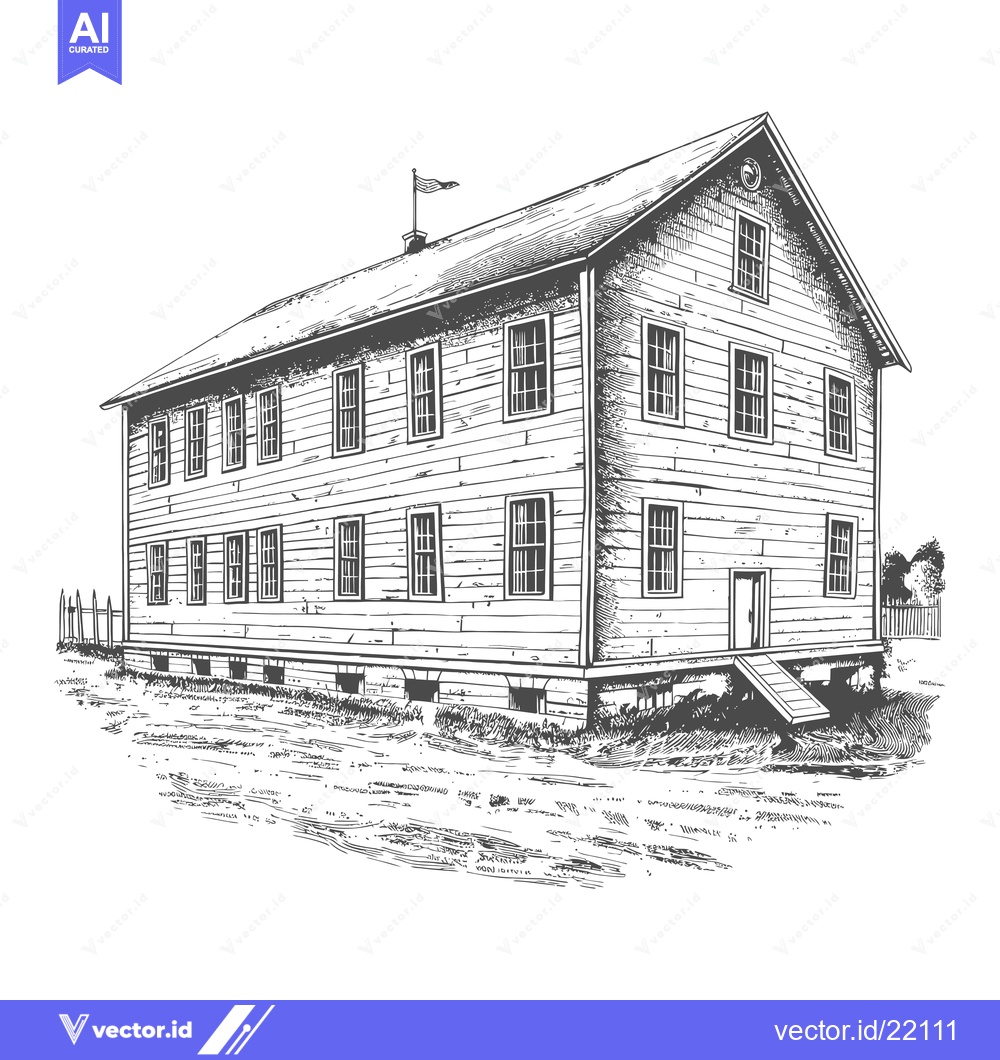 Premium Vector of A drawing of a wooden building with flag