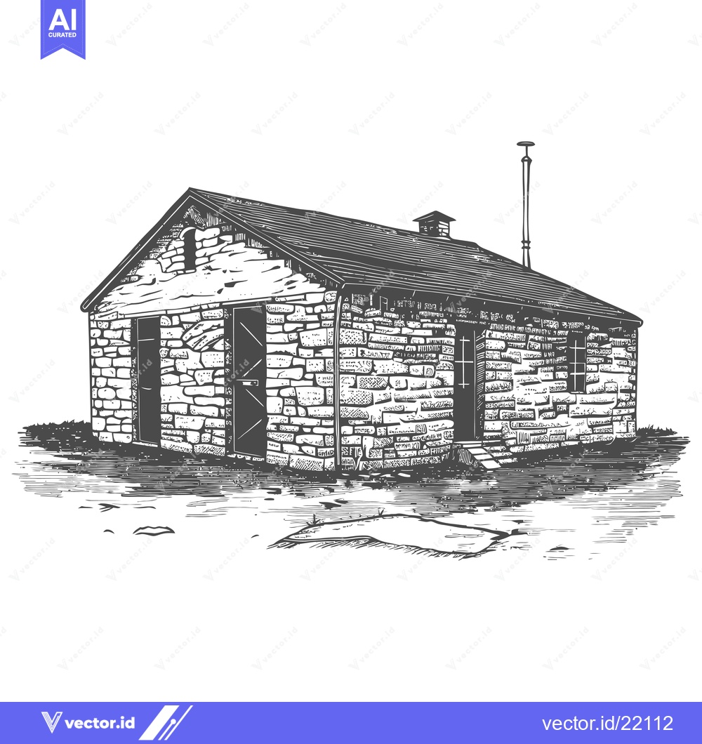 Premium Vector of A Stone Cottage Showing a Simplified Vectorized Sketch of Architecture