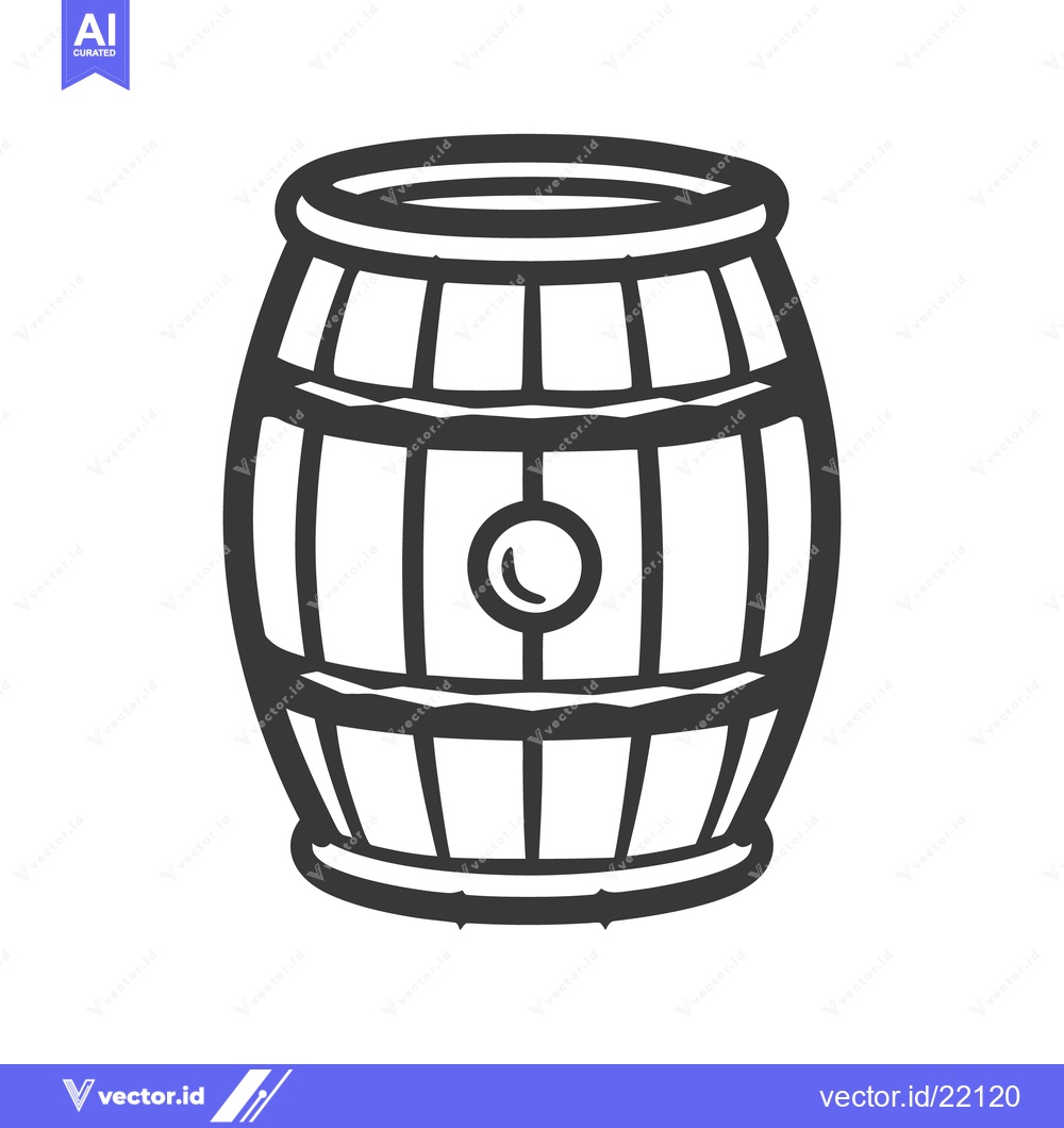 Premium Vector of A simple monochrome illustration of a wooden storage barrel