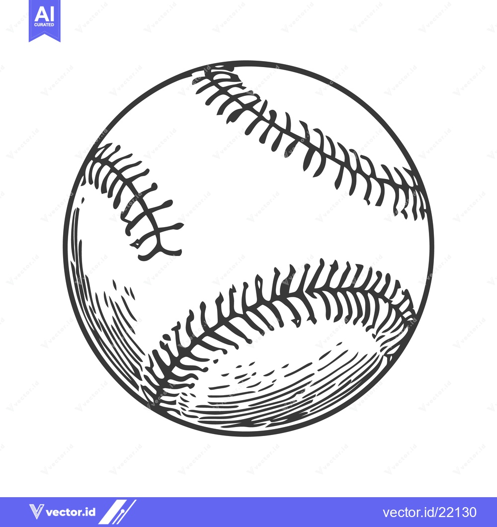 Premium Vector dari A monochrome drawing of a baseball with stitching details