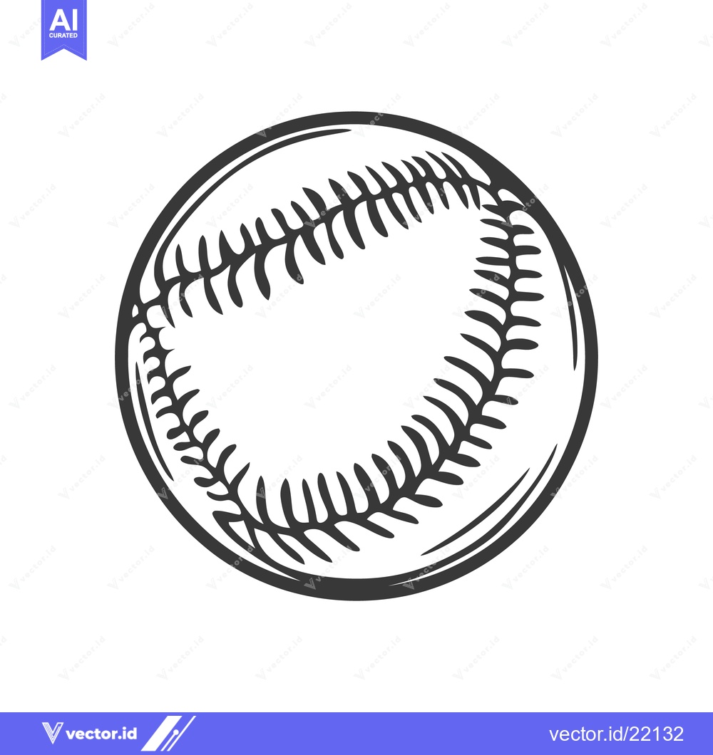 Premium Vector dari A black and white illustration showing a single baseball in view