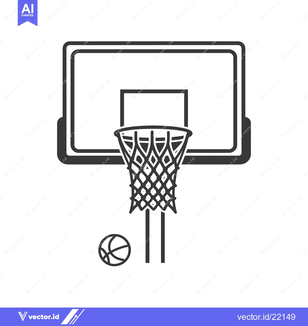 Premium Vector of Basketball hoop and ball icon in black and white