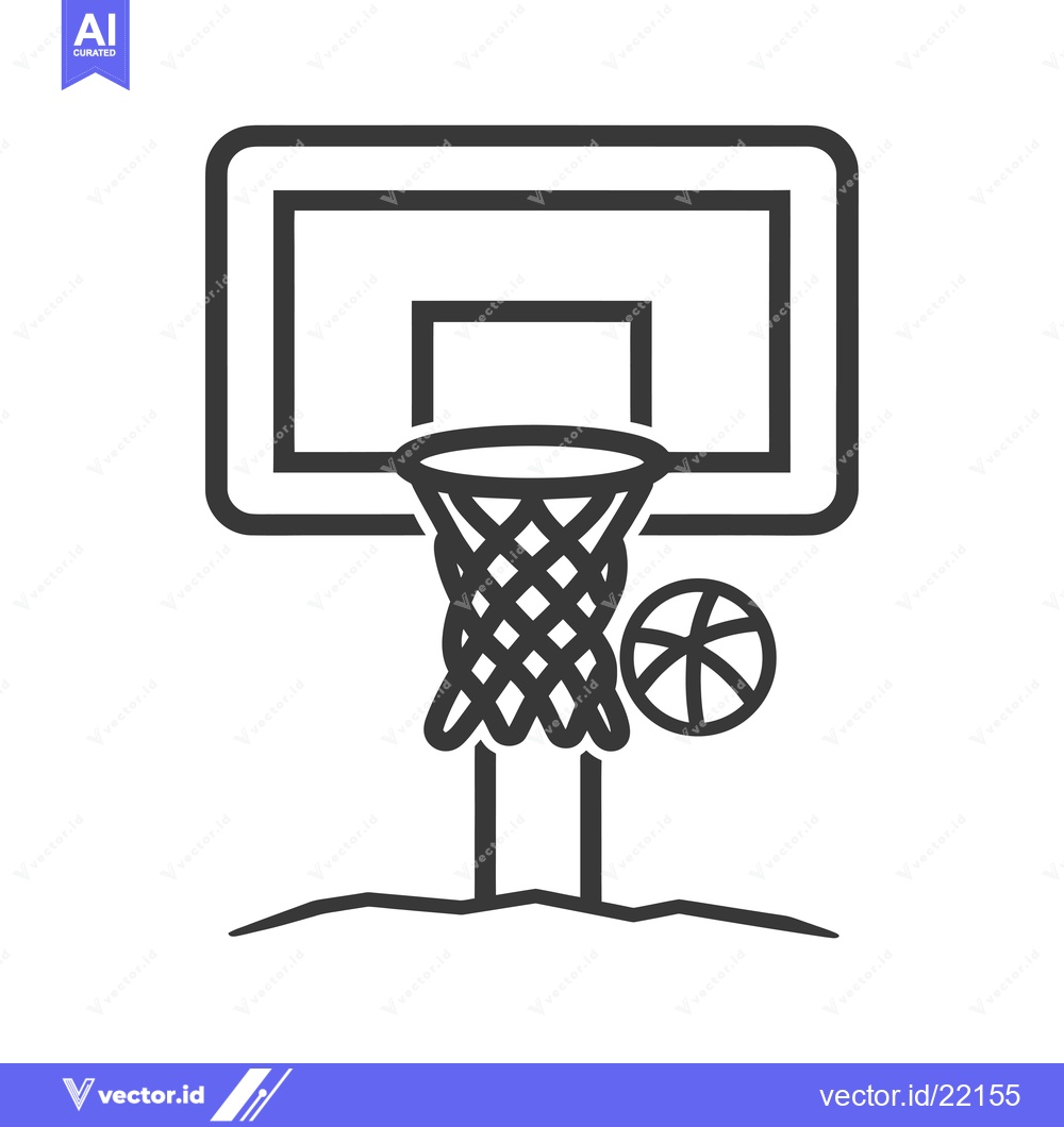 Premium Vector of Basketball hoop with ball and net in a black and white outline