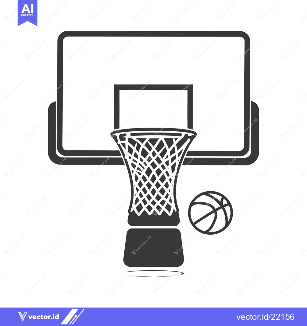 Premium Vector of Basketball Hoop with Ball and Net in Silhouette
