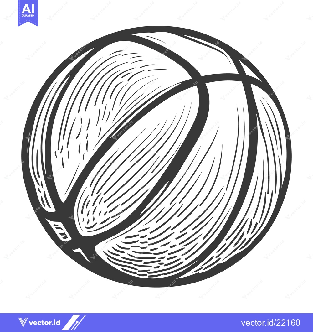Premium Vector dari An illustrated black and white image of a basketball