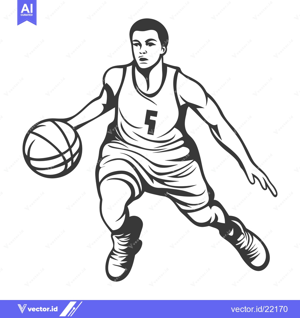 Premium Vector of A basketball player dribbling the ball with intense focus and motion