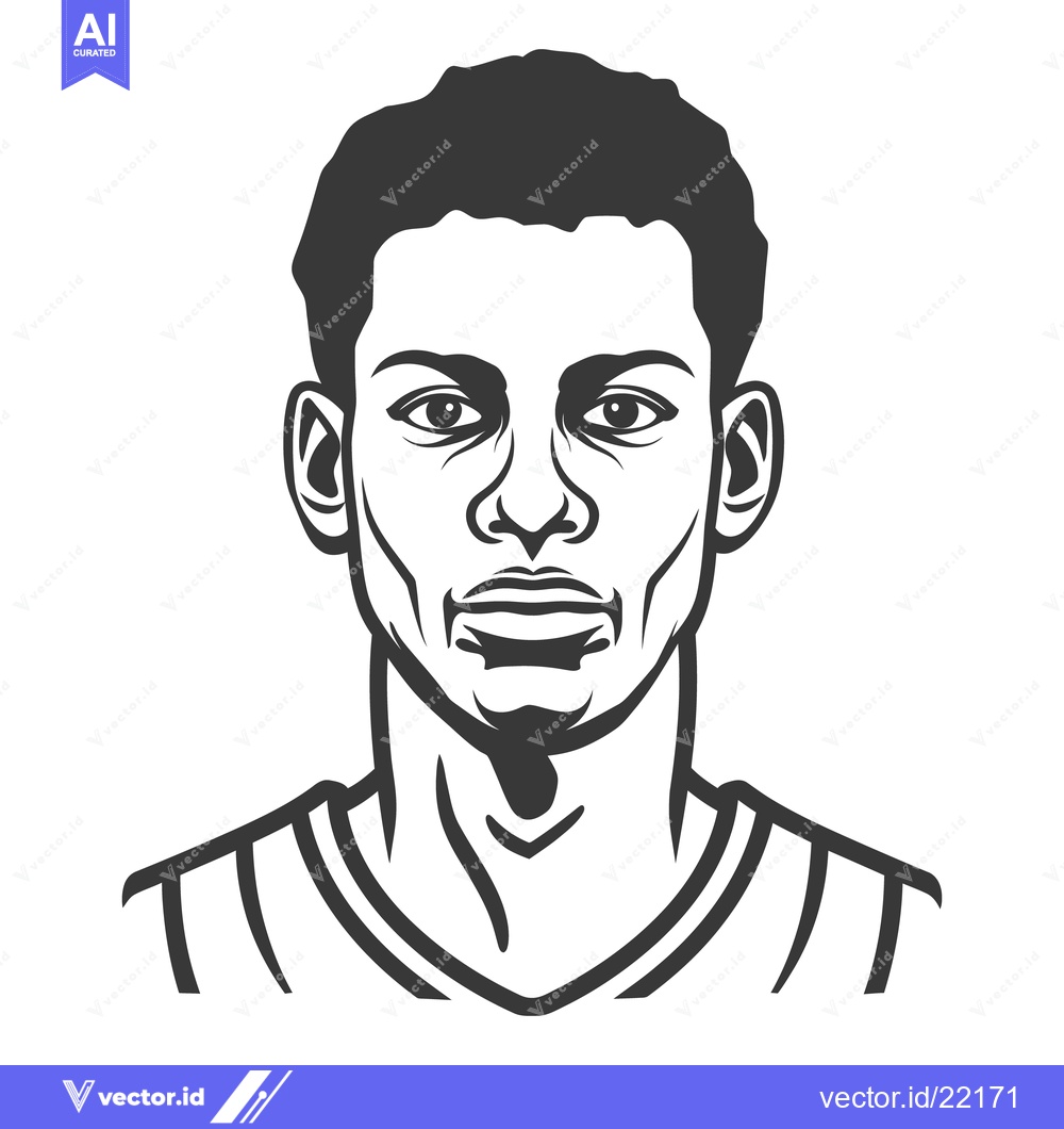 Premium Vector of A detailed grayscale illustration presents a young man facing forward
