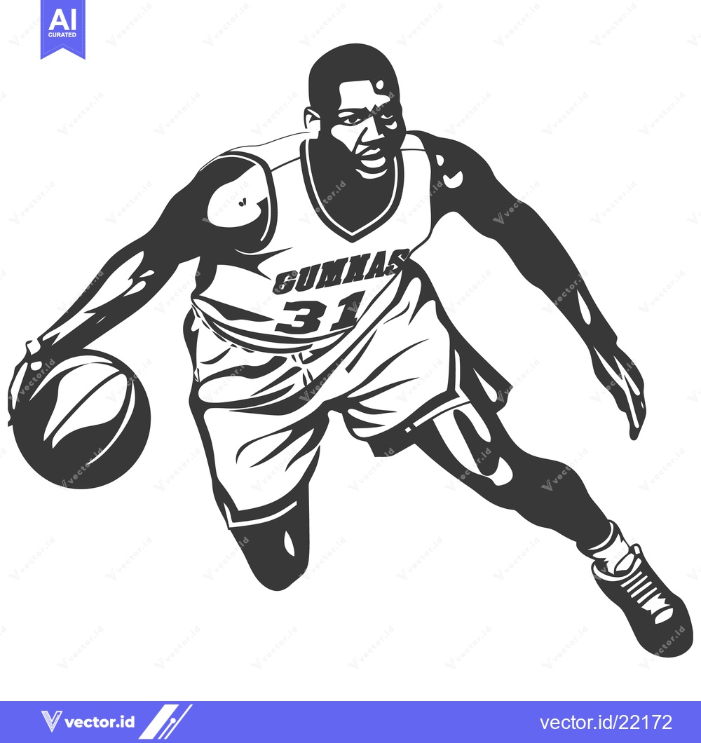 Premium Vector of A Black And White Illustration Of A Basketball Player Dribbling