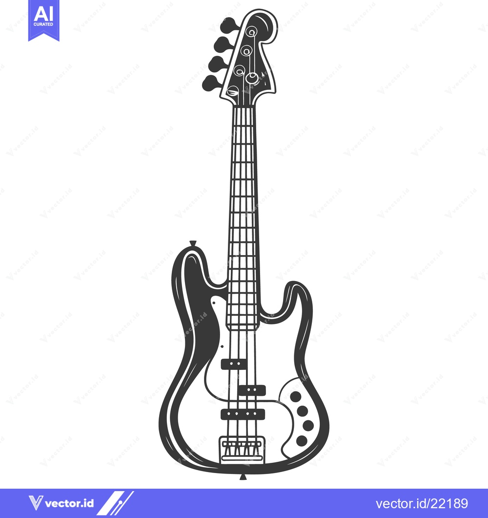 Premium Vector dari Detailed black and white depiction of a bass guitar instrument
