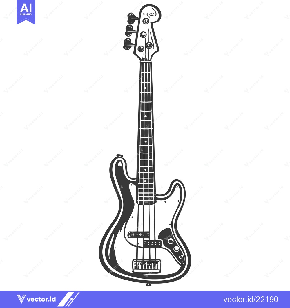 Premium Vector dari A monochrome illustration of an electric bass guitar displayed