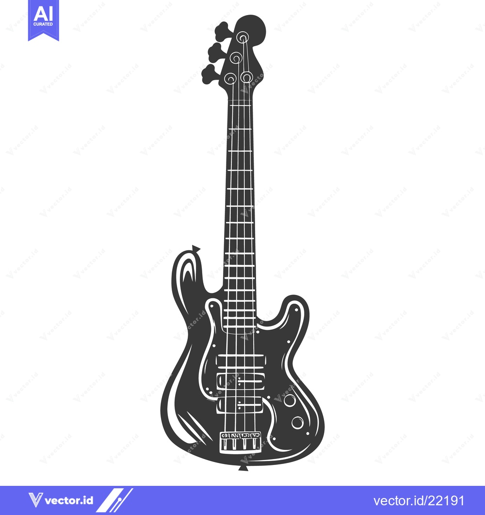 Premium Vector of A black and white illustration shows a bass guitar instrument