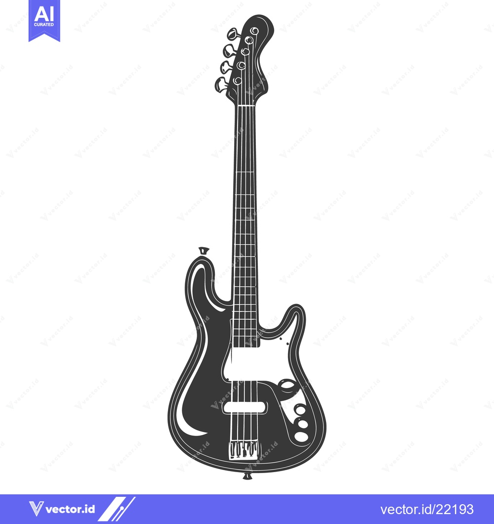 Premium Vector dari A monochrome illustration depicts a four string bass guitar instrument
