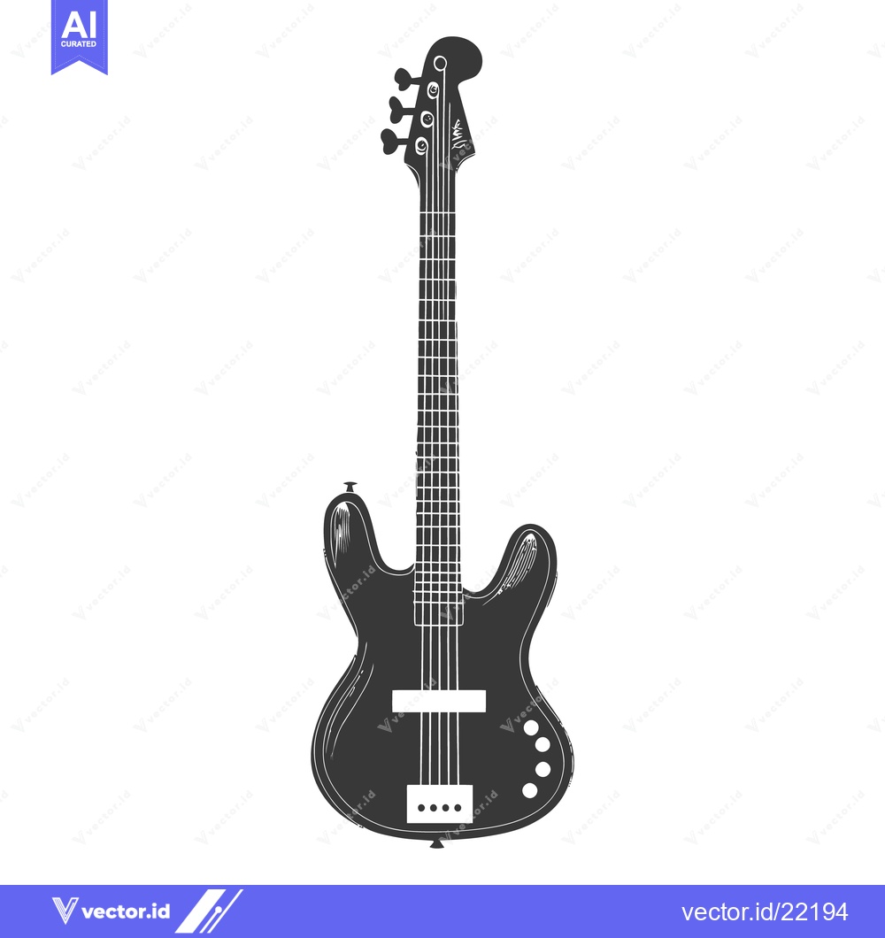 Premium Vector of An illustrated black bass guitar on a plain white background