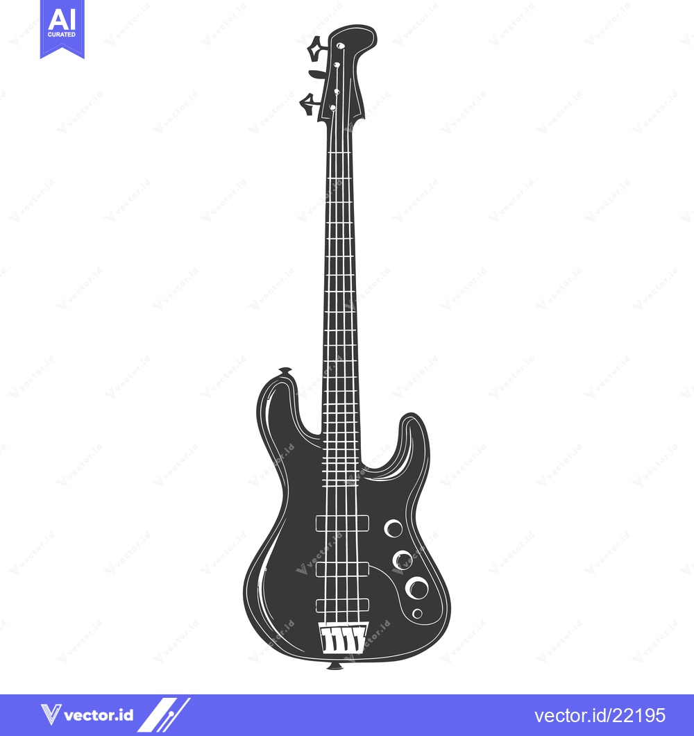 Premium Vector dari A simple monochrome image of a four string bass guitar