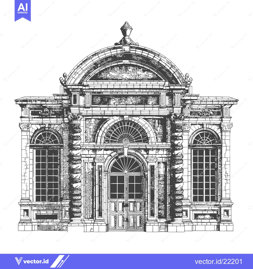 Premium Vector dari A detailed illustration of an ornate classical building