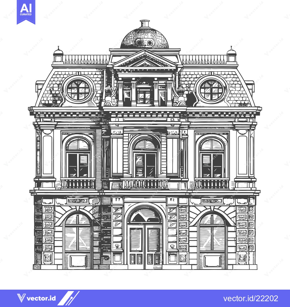 Premium Vector of A detailed illustration of a classical mansion building