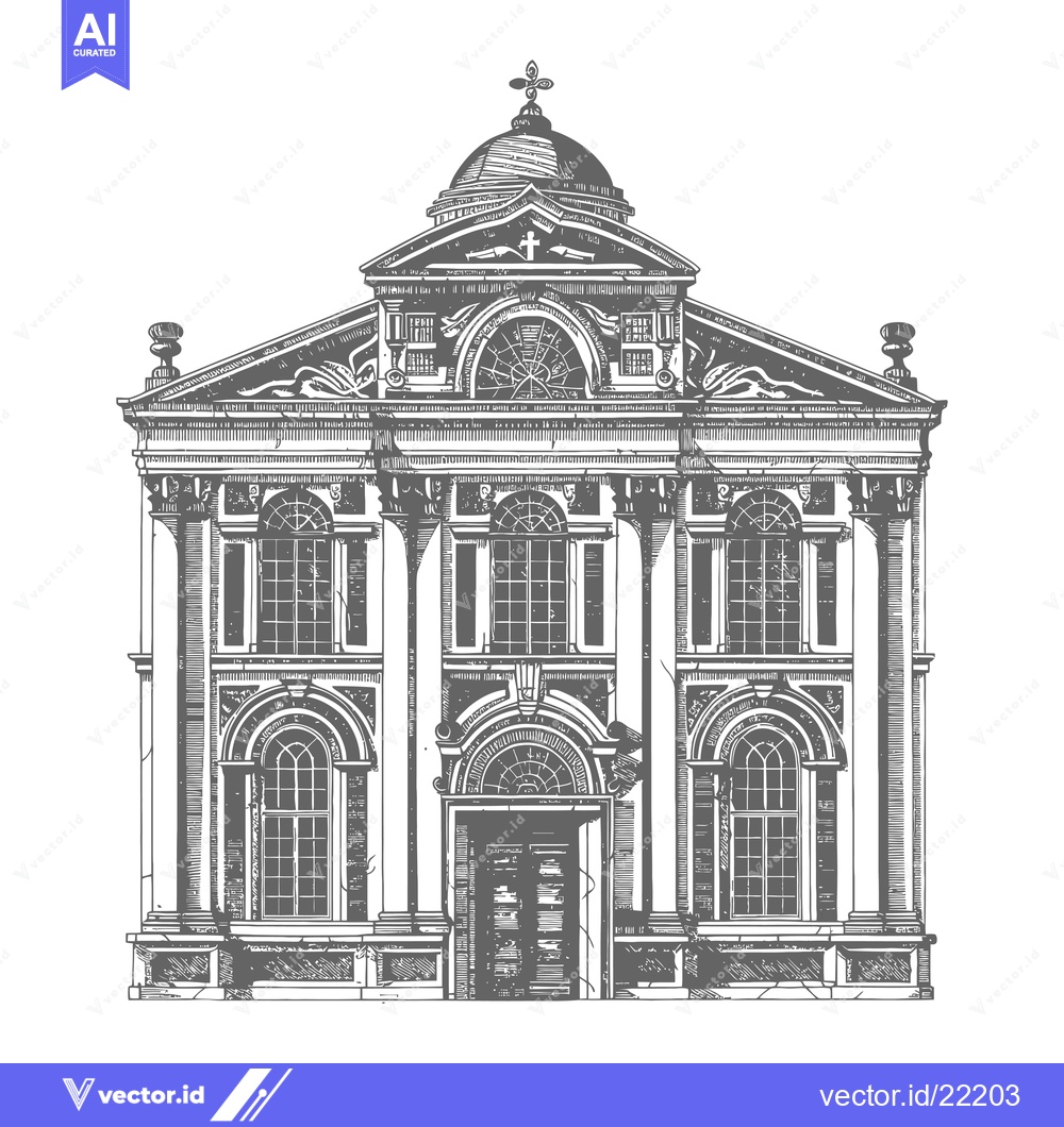 Premium Vector dari A grayscale illustration of a classically styled building facade