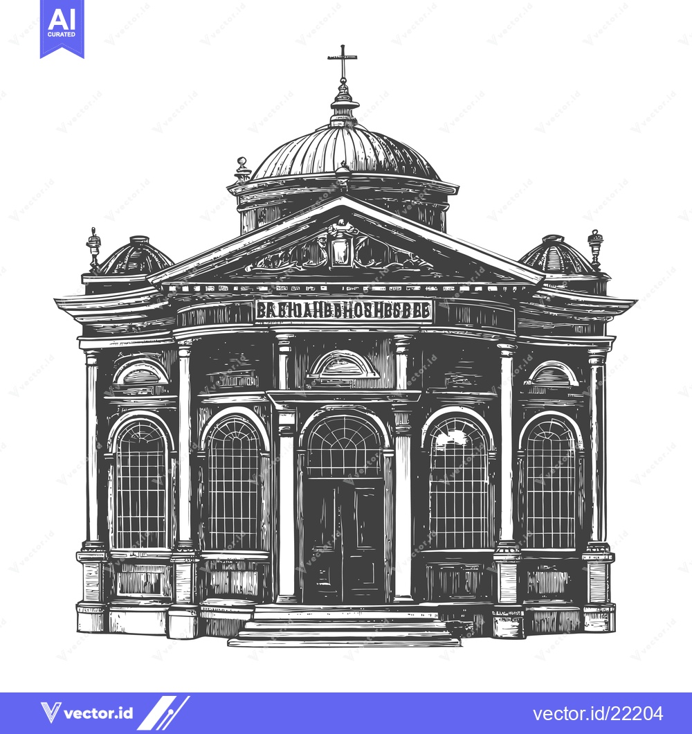 Premium Vector of A detailed drawing depicts a neoclassical church with architectural de