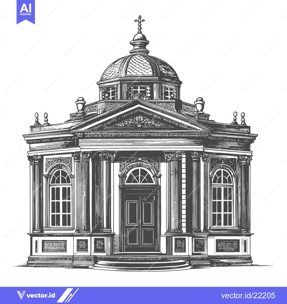 Premium Vector dari An illustration of a neoclassical structure with a domed roof