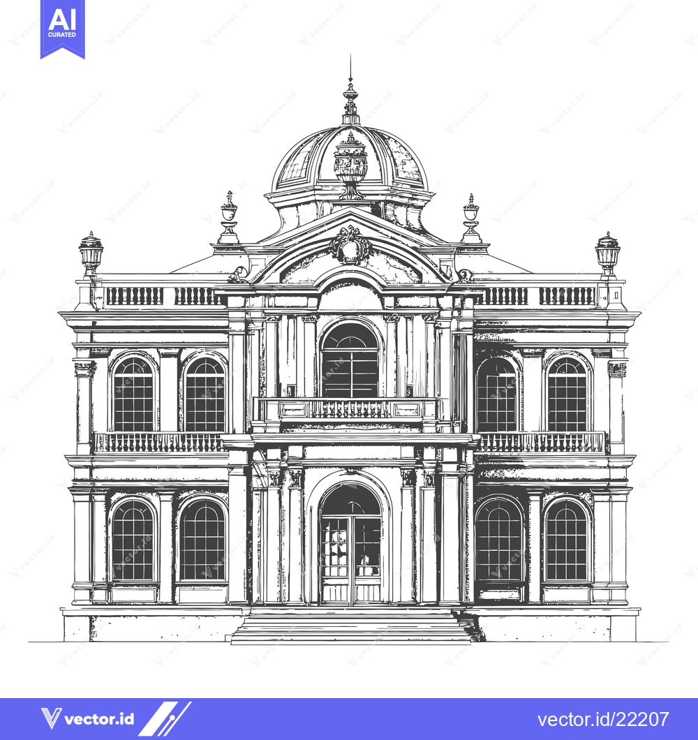 Premium Vector of A sketch showing the fa?ade of a classic building with many windows