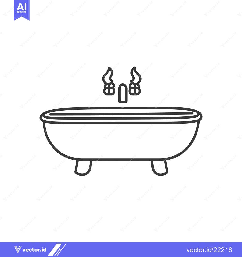 Premium Vector dari A simple outline drawing depicts a bathtub with a faucet