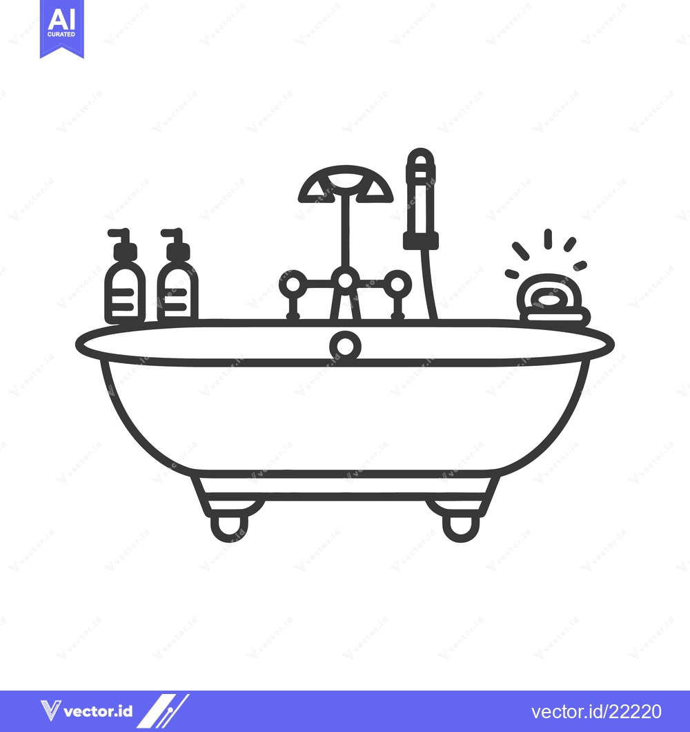 Premium Vector of A monochrome line drawing depicts a freestanding vintage bathtub