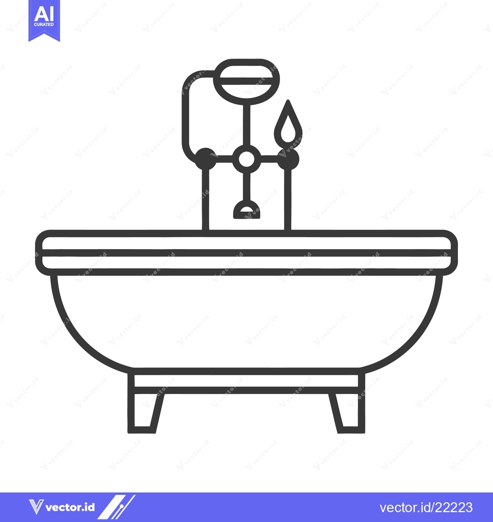 Premium Vector dari A simple line drawing depiction of a bathtub with faucet