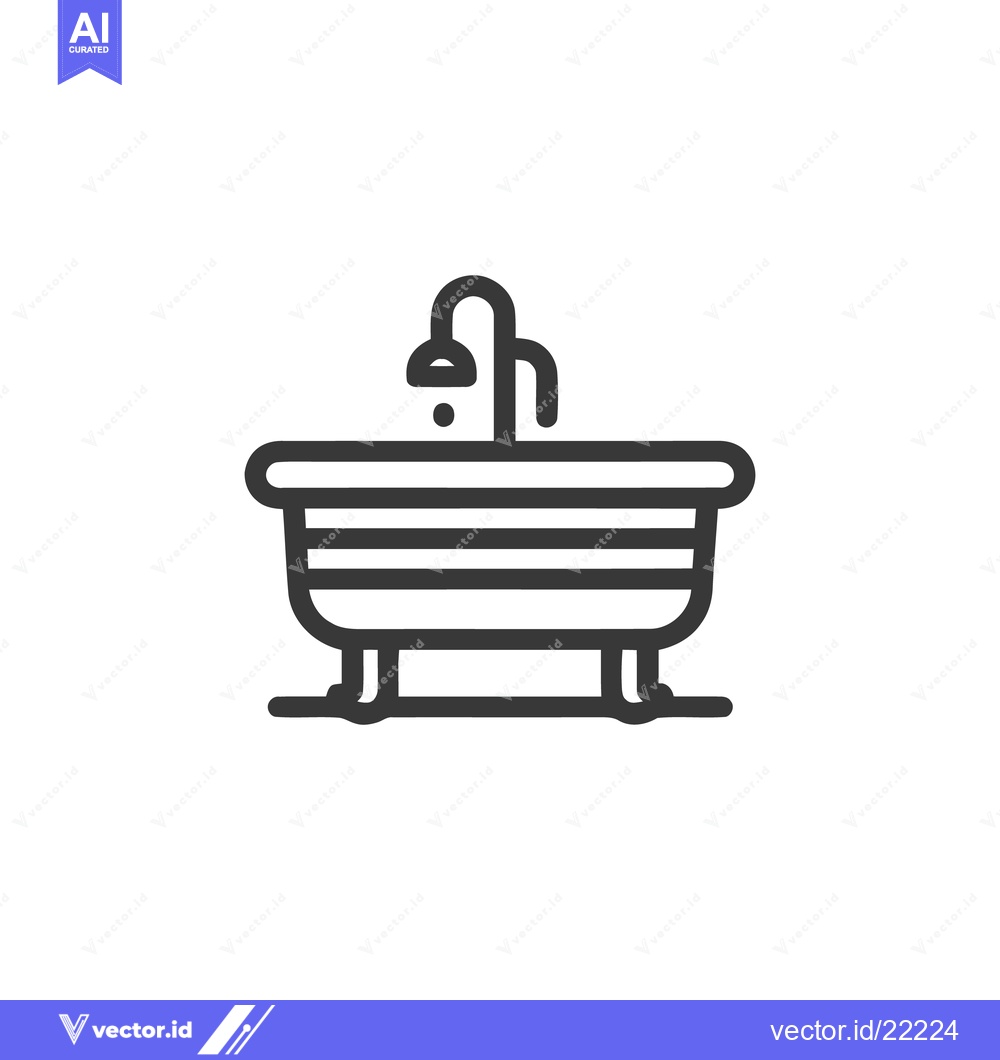Premium Vector dari Minimalist Bathtub Icon: Simple Outline of Tub, Faucet, and Water Drop