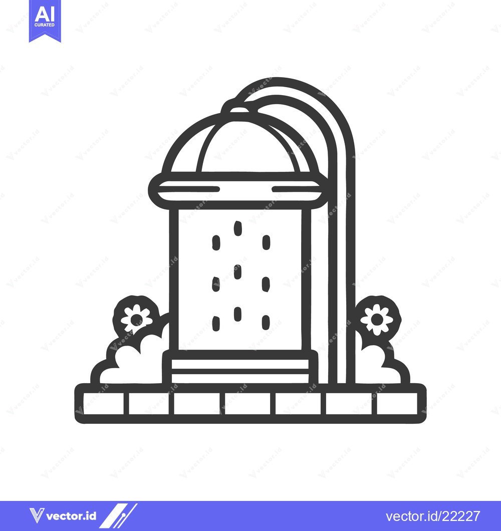 Premium Vector dari Ornate Fountain Icon with Flowers, Black and White Line Art