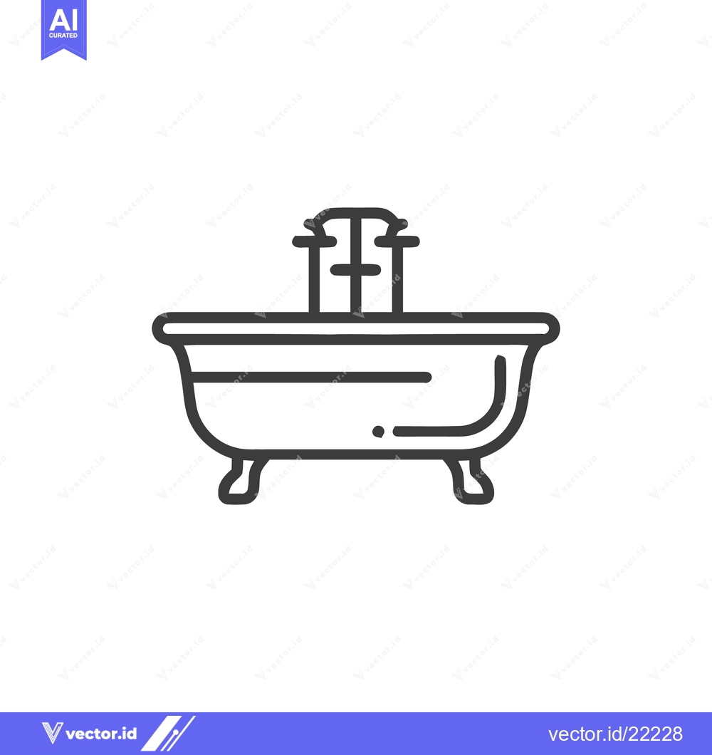 Premium Vector dari Minimalist Bathtub Icon with Faucet, Clean Line Art Style
