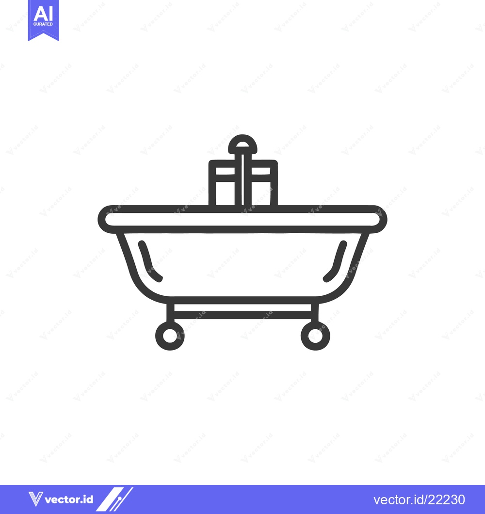 Premium Vector of Minimalist Bathtub Icon with Wheels and Faucet Detail
