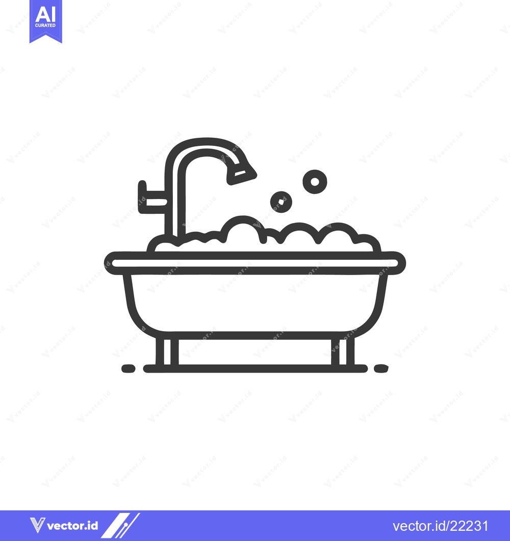 Premium Vector of Minimalist Bathtub Icon with Bubbles and Faucet, Line Art Style