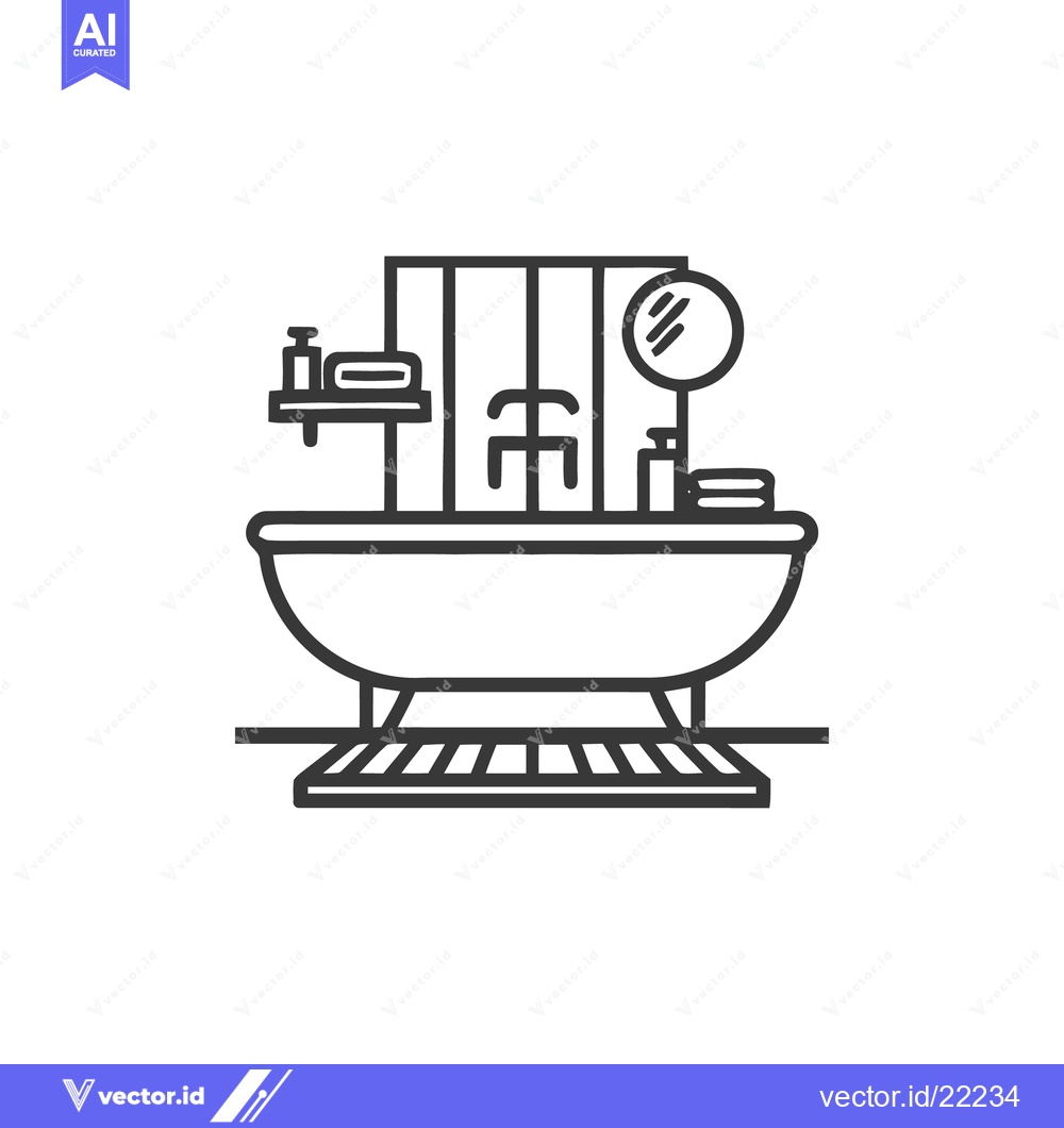 Premium Vector of Minimalist Bathtub Icon with Accessories and Shower Screen in Outline