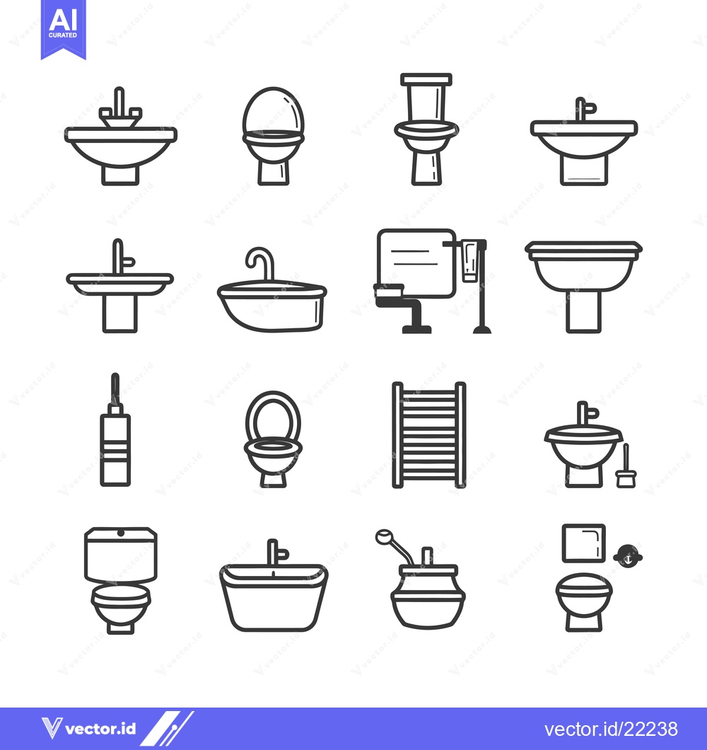 Premium Vector of Bathroom Fixture and Appliance Outline Icons