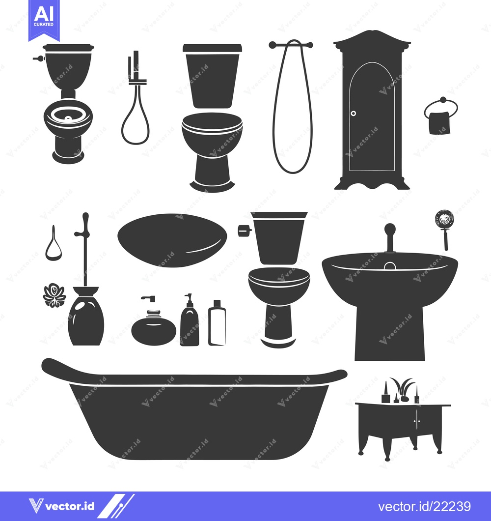 Premium Vector dari Bathroom Fixtures and Accessories Silhouettes