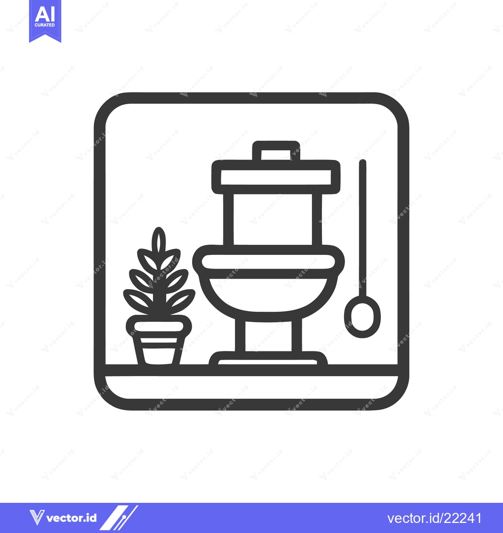 Premium Vector dari Minimalist Bathroom Icon: Toilet, Plant, and Pull Chain in Frame