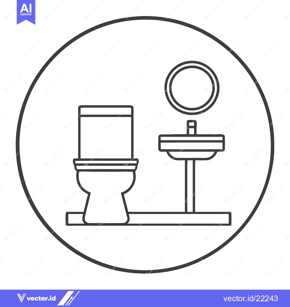 Premium Vector of Minimalist Line Art Icon: Modern Bathroom Suite with Circular Mirror