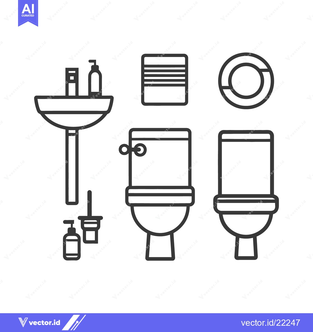 Premium Vector dari Simple black and white illustrations depicting bathroom fixtures and a