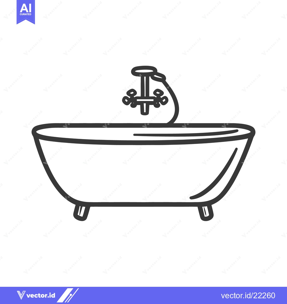 Premium Vector dari A simple black and white illustration depicting a bathtub and faucet