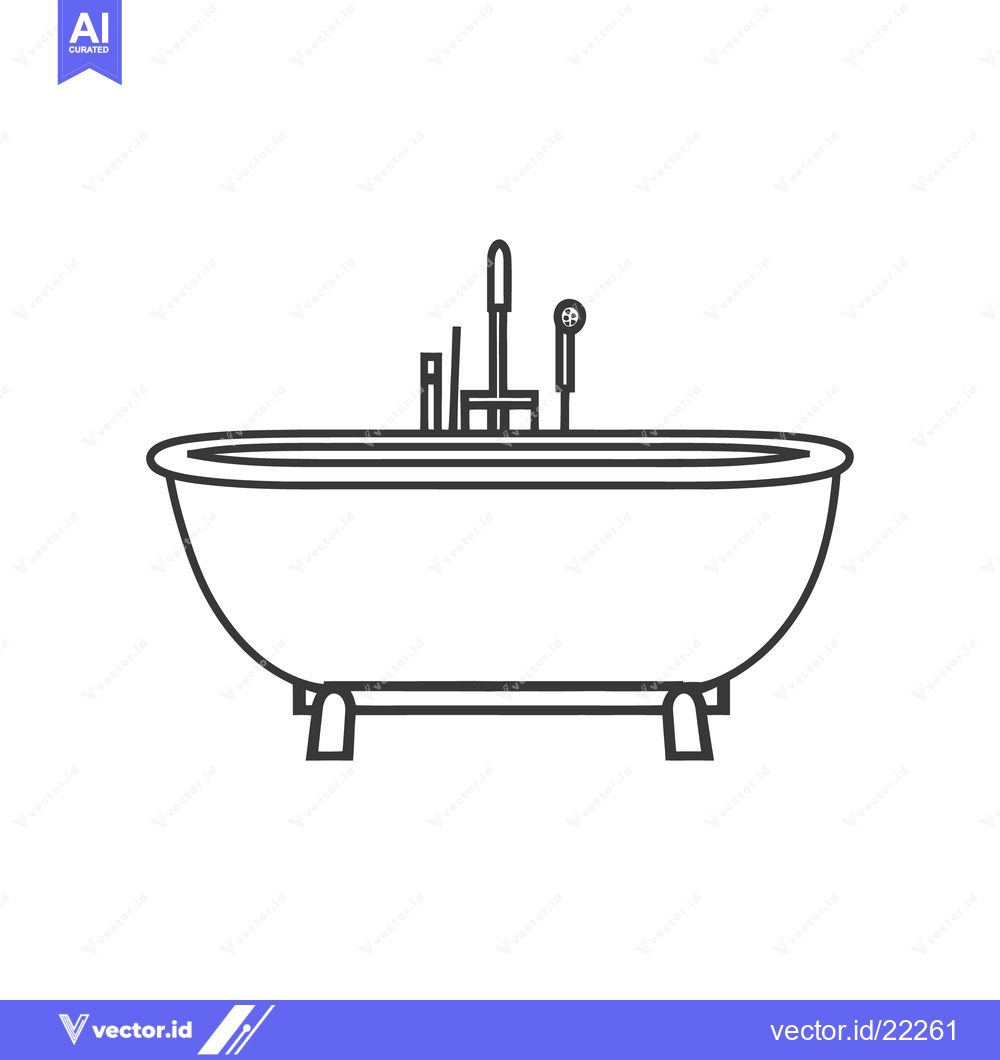 Premium Vector dari A detailed line drawing of a modern bathtub with faucet