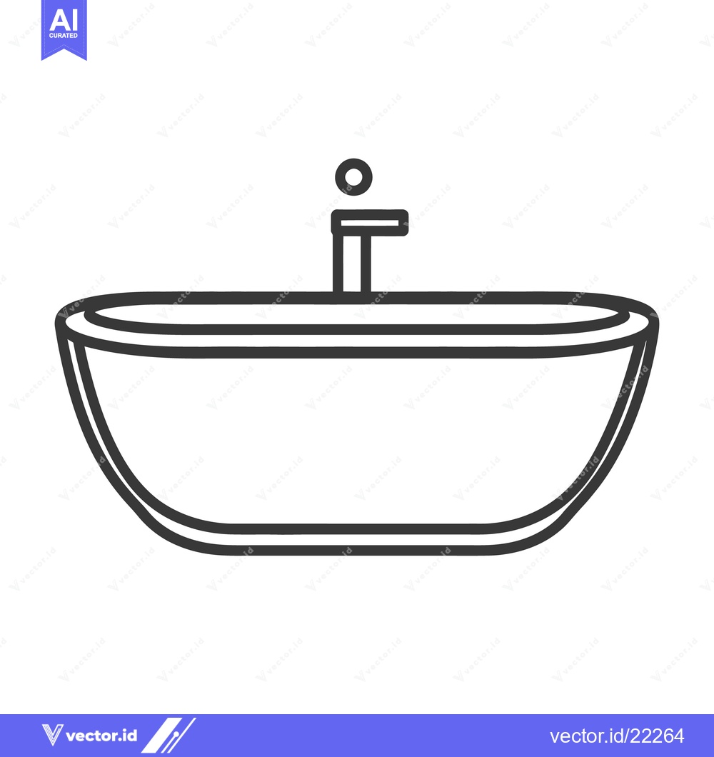 Premium Vector of A simple outline drawing depicting a bathroom wash basin and faucet
