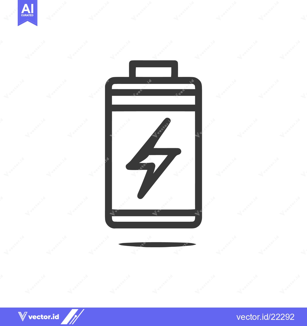 Premium Vector dari Battery Icon with Lightning Bolt, Minimalist Design, Dark Gray Outline