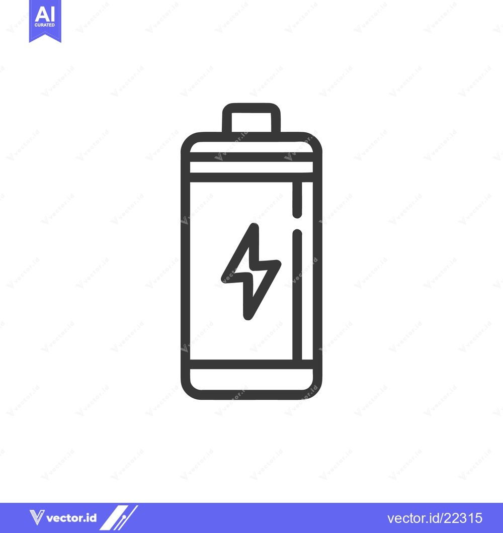 Premium Vector of Minimalist Battery Icon with Lightning Bolt Symbol in Bold Outline Sty